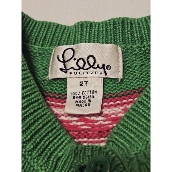 Lilly Pulitzer 2t Green Cardigan Sweater Button Front Cotton Strawberries Girls - Picture 5 of 7